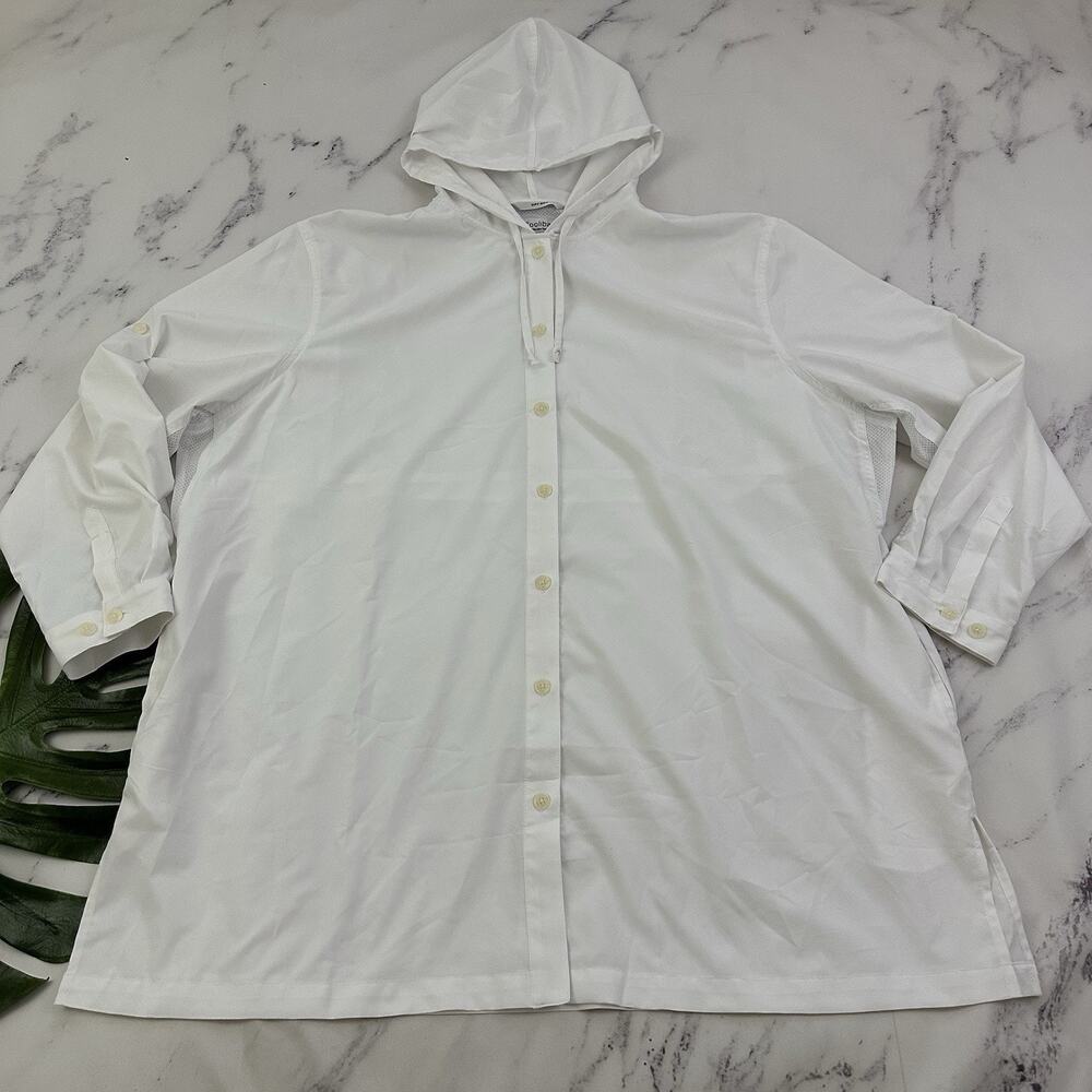 Coolibar Womens Hooded Cover Up Tunic Top Plus Size 3x White Button Up UPF 50